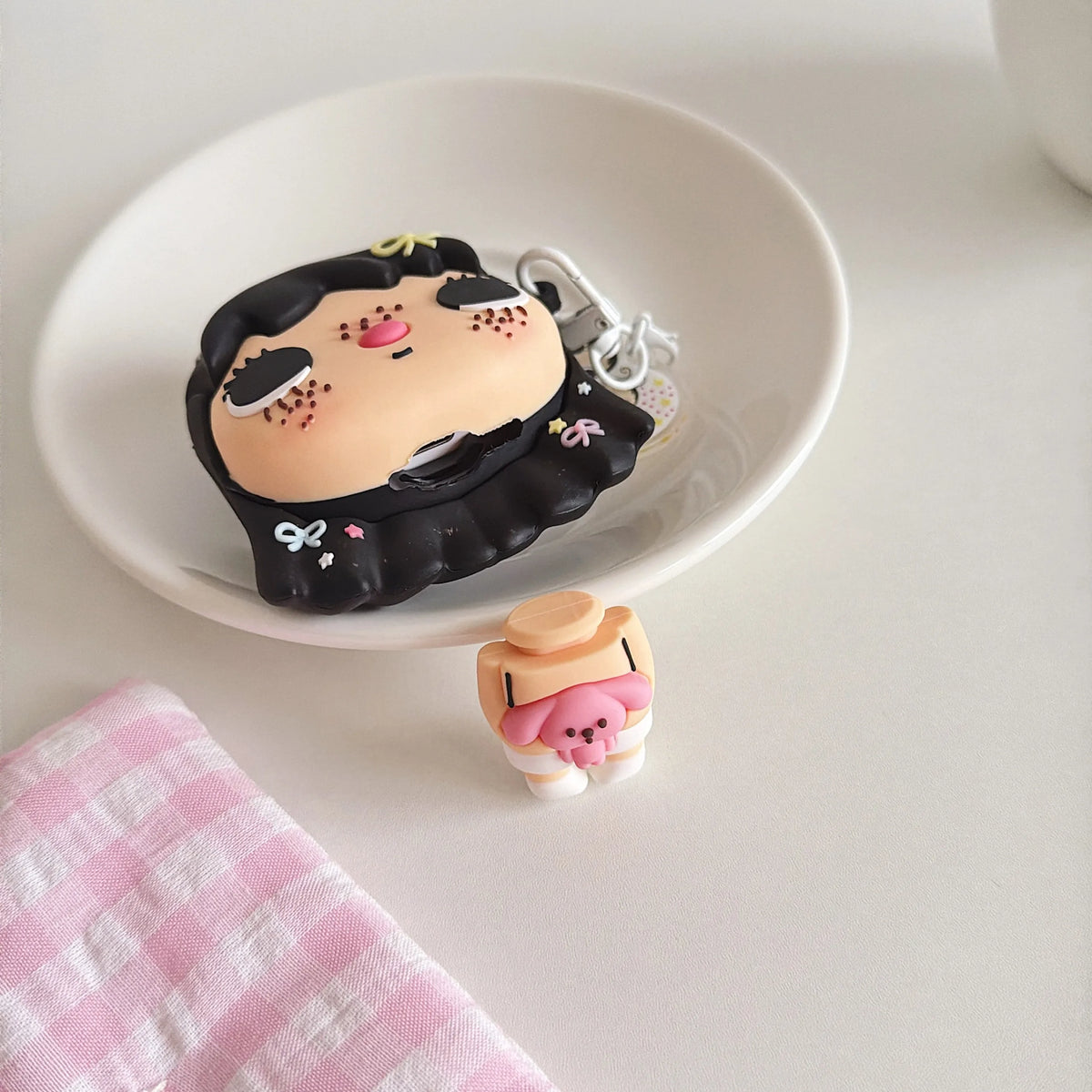 3D Cute Girl Silicone Earphone Case For AirPods 4 Pro 2 Pro3 Soft Shockproof Protective Cover With Matching Pendant Keychain