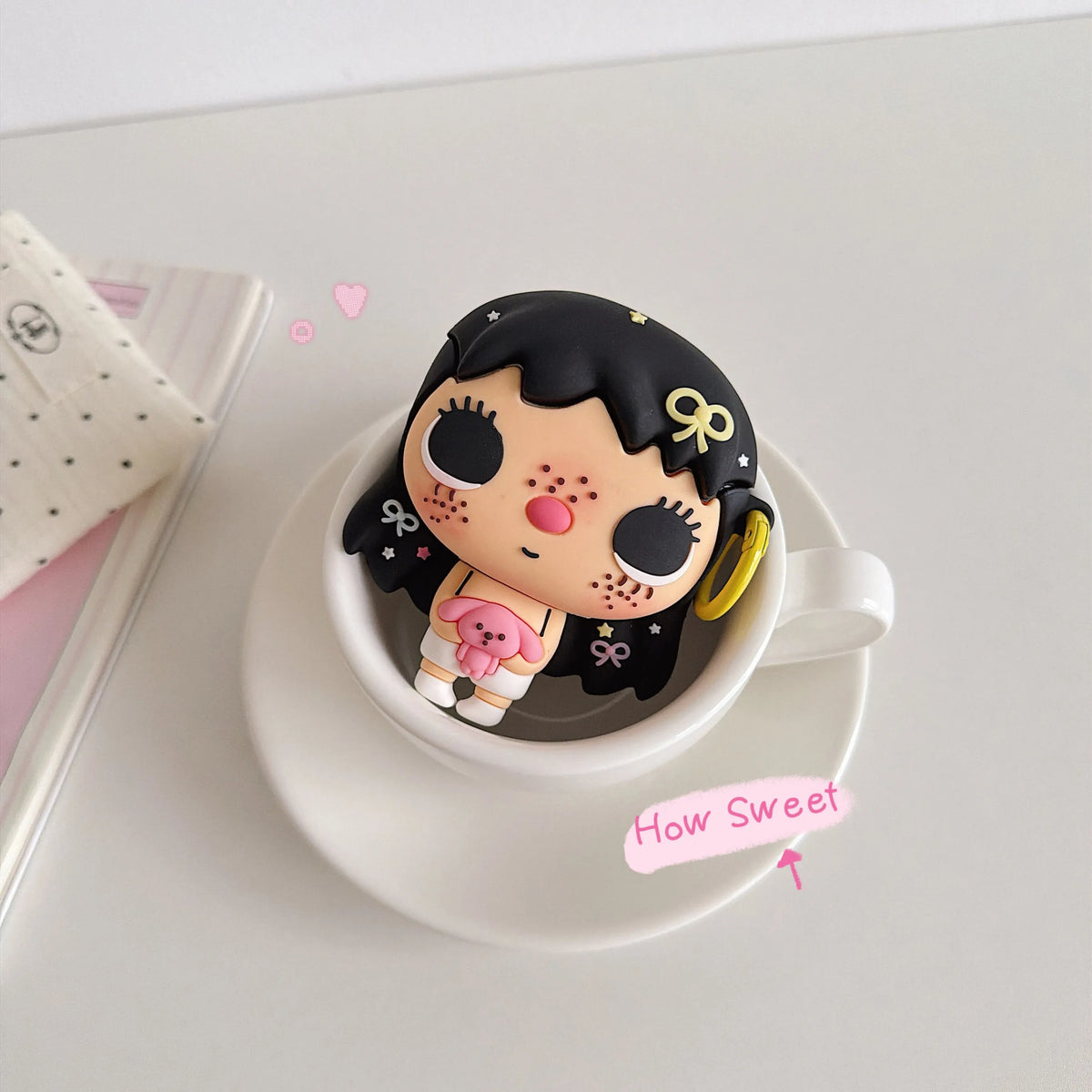 3D Cute Girl Silicone Earphone Case For AirPods 4 Pro 2 Pro3 Soft Shockproof Protective Cover With Matching Pendant Keychain