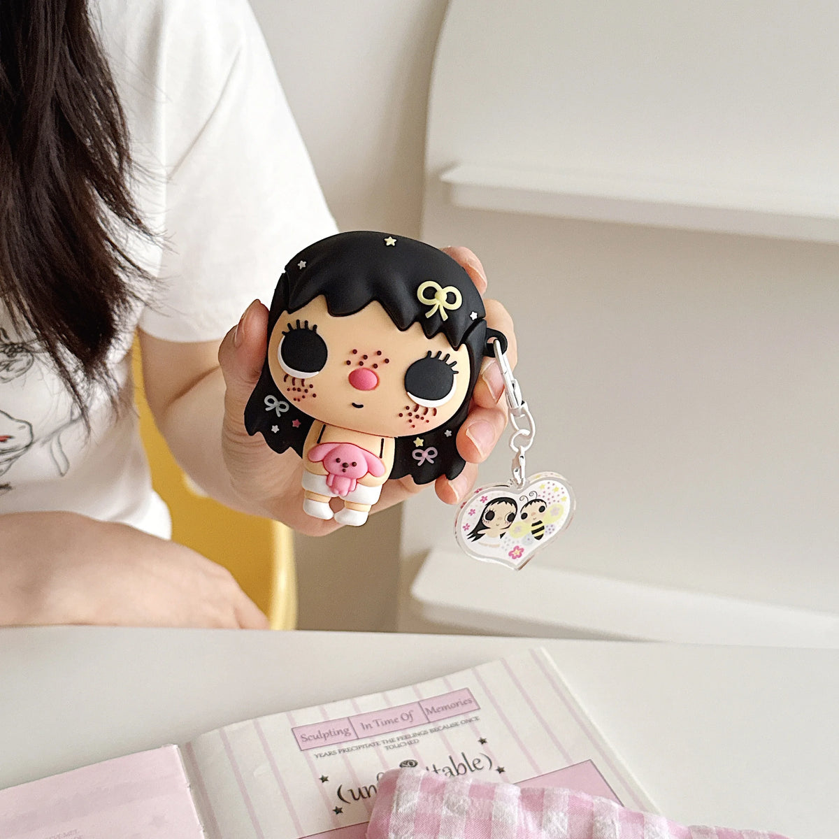 3D Cute Girl Silicone Earphone Case For AirPods 4 Pro 2 Pro3 Soft Shockproof Protective Cover With Matching Pendant Keychain