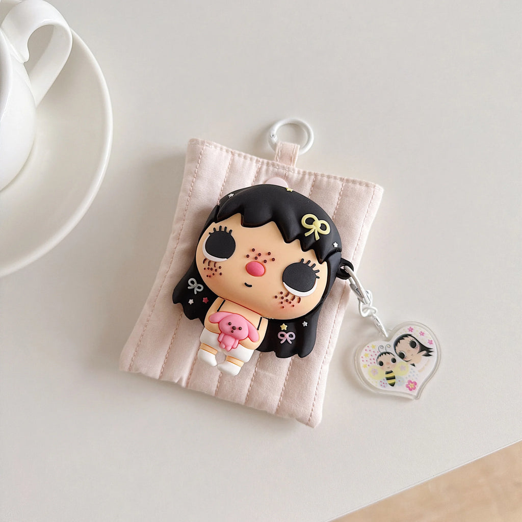3D Cute Girl Silicone Earphone Case For AirPods 4 Pro 2 Pro3 Soft Shockproof Protective Cover With Matching Pendant Keychain