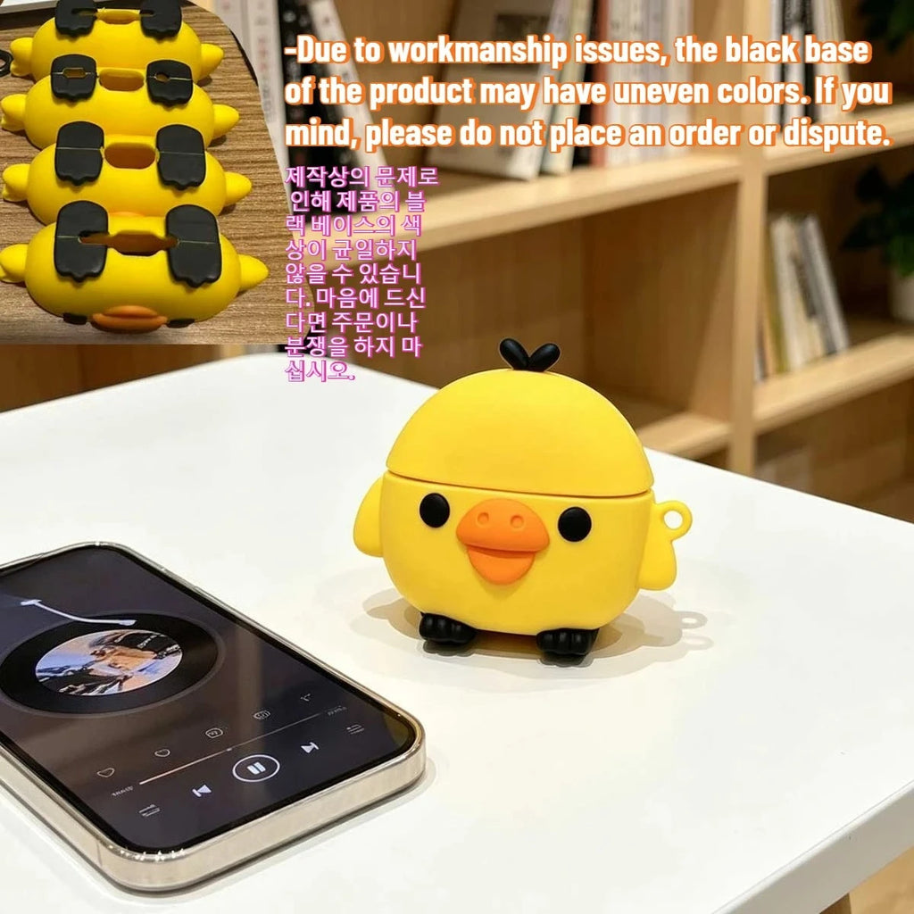Kawaii 3D Yellow Chick AirPods Case Soft Silicone Shockproof Protective Cover Cute Cartoon Earphone Case For AirPods Pro 2/3/4