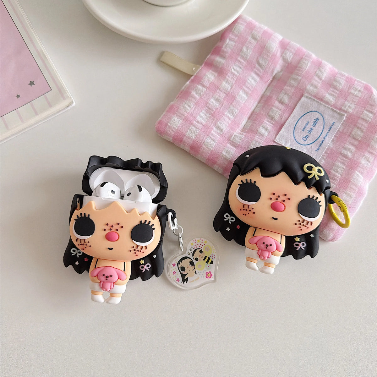 3D Cute Girl Silicone Earphone Case For AirPods 4 Pro 2 Pro3 Soft Shockproof Protective Cover With Matching Pendant Keychain