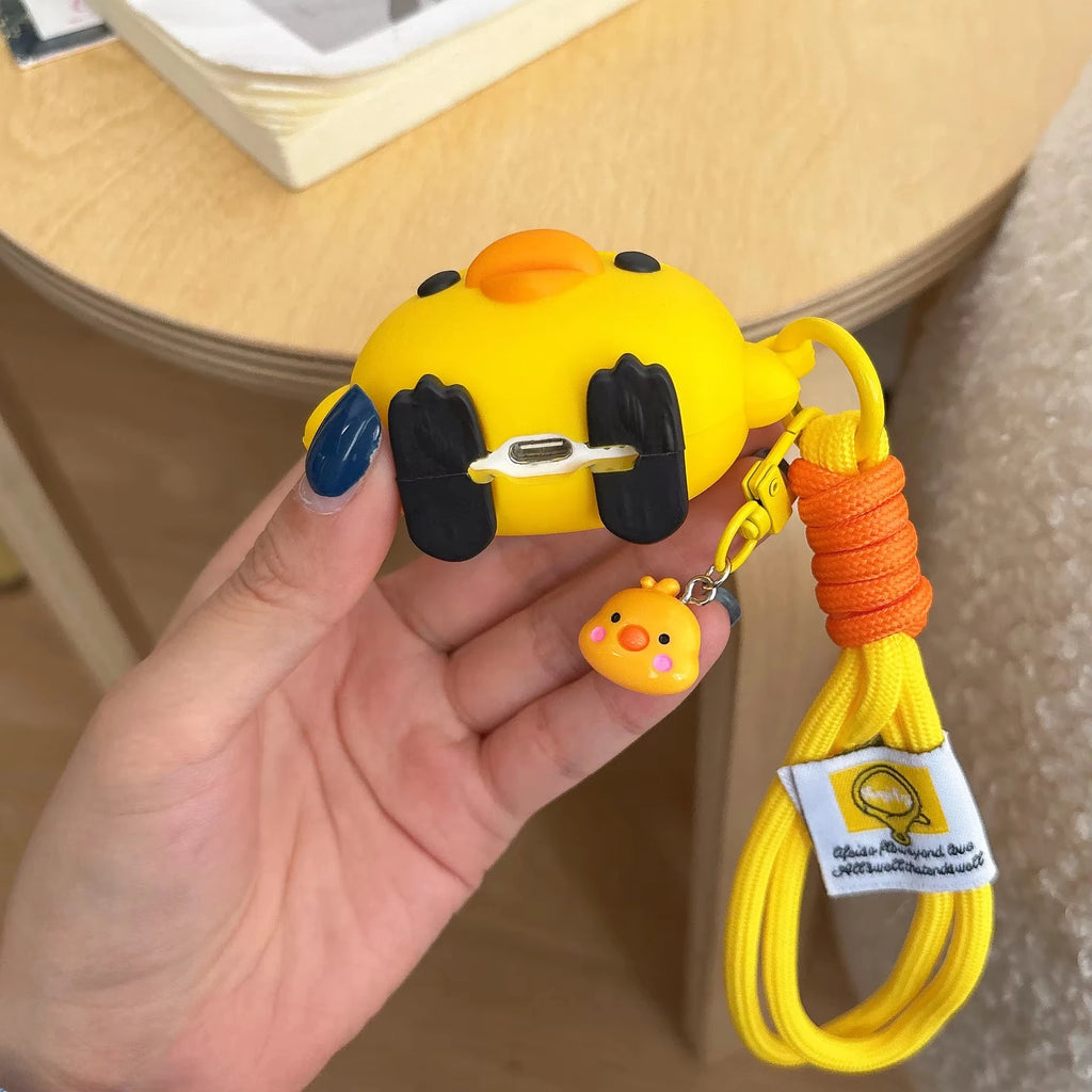 Kawaii 3D Yellow Chick AirPods Case Soft Silicone Shockproof Protective Cover Cute Cartoon Earphone Case For AirPods Pro 2/3/4