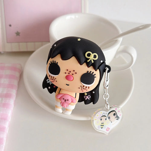 3D Cute Girl Silicone Earphone Case For AirPods 4 Pro 2 Pro3 Soft Shockproof Protective Cover With Matching Pendant Keychain